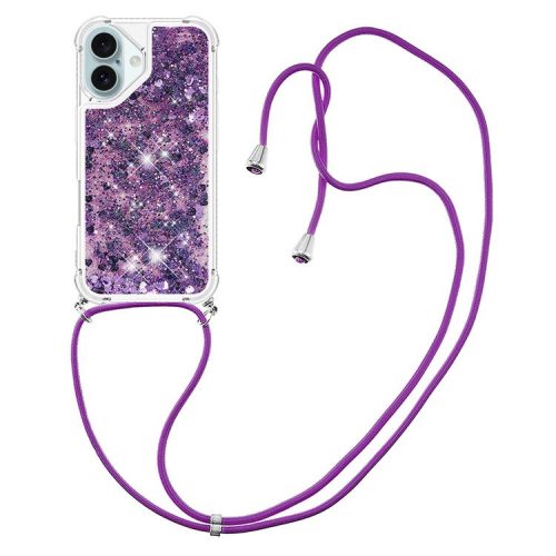 YB Quicksand Series-4 For iPhone 16 Case Floating Sequins Liquid TPU Phone Cover - Dark Purple / Heart