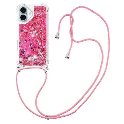 YB Quicksand Series-4 For iPhone 16 Case Floating Sequins Liquid TPU Phone Cover - Pink / Hearts