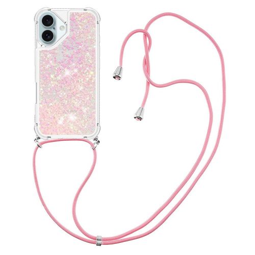 YB Quicksand Series-4 For iPhone 16 Case Floating Sequins Liquid TPU Phone Cover - Pink / Pentagram