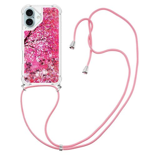 YB Quicksand Series-5 for iPhone 16 TPU Case with Lanyard Pattern Print Phone Cover - Cherry Blossom