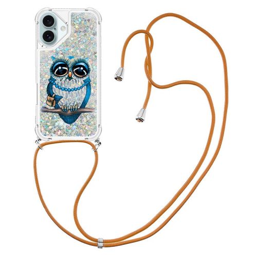 YB Quicksand Series-5 for iPhone 16 TPU Case with Lanyard Pattern Print Phone Cover - Owl