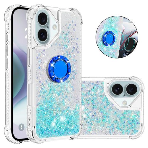 YB Quicksand Series-7 For iPhone 16 Kickstand Case Shiny Sequins TPU Cover - Blue / Pentagram