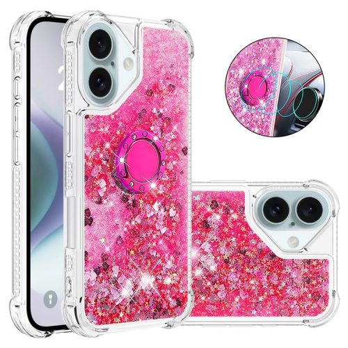 YB Quicksand Series-7 For iPhone 16 Kickstand Case Shiny Sequins TPU Cover - Pink / Hearts