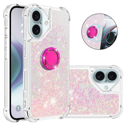 YB Quicksand Series-7 For iPhone 16 Kickstand Case Shiny Sequins TPU Cover - Pink / Pentagram