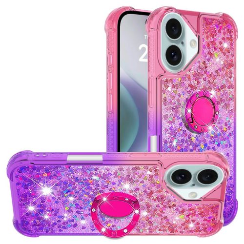 YB Quicksand Series-8 for iPhone 16 TPU Case Glitter Sequins Gradient Kickstand Cover - Pink+Purple