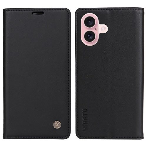 YIKATU YK-001 For iPhone 16 Case PU Leather Stand Wallet Protective Phone Cover - Black