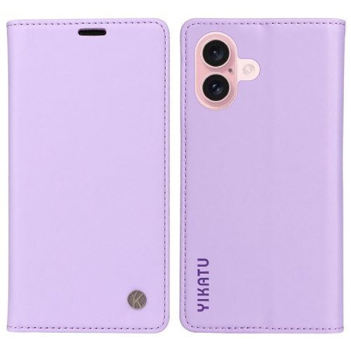 YIKATU YK-001 For iPhone 16 Case PU Leather Stand Wallet Protective Phone Cover - Light Purple