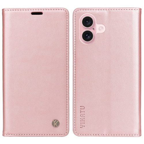 YIKATU YK-001 For iPhone 16 Case PU Leather Stand Wallet Protective Phone Cover - Rose Gold