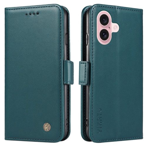 YIKATU YK-003 For iPhone 16 Case Leather Wallet Phone Cover with Side Magnetic Clasp - Green