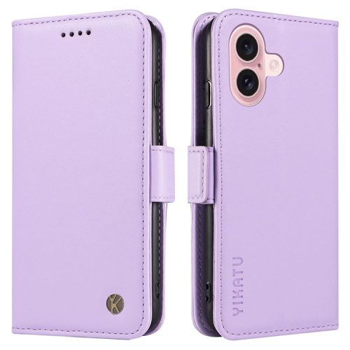 YIKATU YK-003 For iPhone 16 Case Leather Wallet Phone Cover with Side Magnetic Clasp - Light Purple