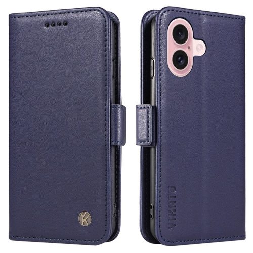 YIKATU YK-003 For iPhone 16 Case Leather Wallet Phone Cover with Side Magnetic Clasp - Sapphire