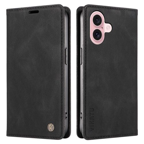 YIKATU YK-004 For iPhone 16 Case Magnetic Closing Wallet Phone Leather Cover - Black