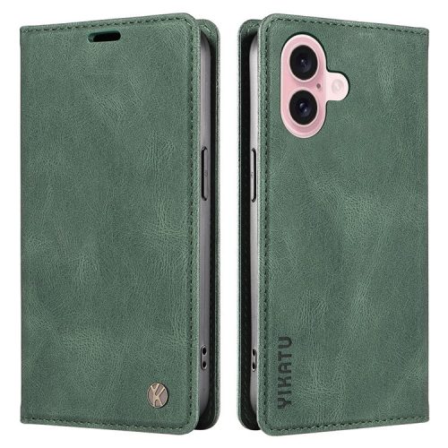 YIKATU YK-004 For iPhone 16 Case Magnetic Closing Wallet Phone Leather Cover - Green