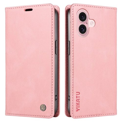 YIKATU YK-004 For iPhone 16 Case Magnetic Closing Wallet Phone Leather Cover - Pink