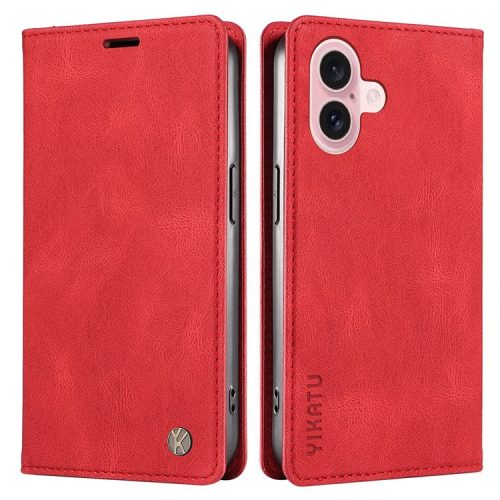 YIKATU YK-004 For iPhone 16 Case Magnetic Closing Wallet Phone Leather Cover - Red