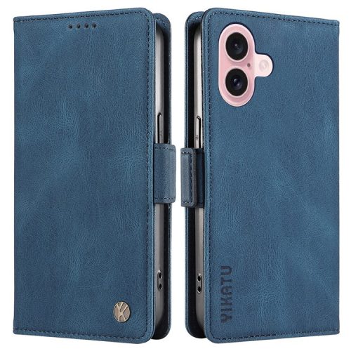 YIKATU YK-005 For iPhone 16 Case PU Leather Wallet Phone Cover Skin-Touch Feeling - Blue