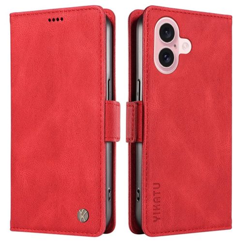 YIKATU YK-005 For iPhone 16 Case PU Leather Wallet Phone Cover Skin-Touch Feeling - Red