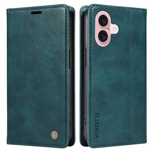 YIKATU YK-006 For iPhone 16 Wallet Case Scratch-Proof Leather Phone Cover - Blue