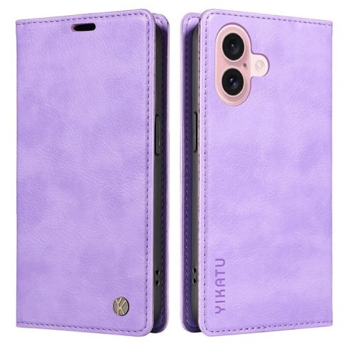 YIKATU YK-006 For iPhone 16 Wallet Case Scratch-Proof Leather Phone Cover - Purple