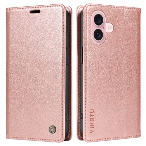 YIKATU YK-006 For iPhone 16 Wallet Case Scratch-Proof Leather Phone Cover - Rose Gold