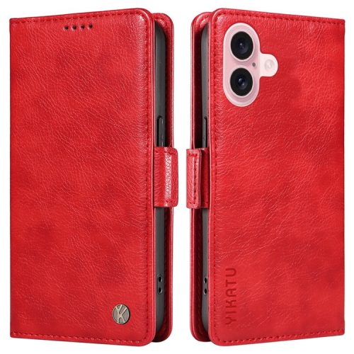 YIKATU YK-007 For iPhone 16 Case Litchi Texture Leather Phone Cover with Wallet Stand - Red