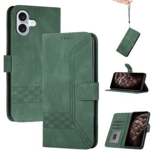 YX0010 Series for iPhone 16 Case PU Leather Wallet Stand Flip Phone Cover - Blackish Green