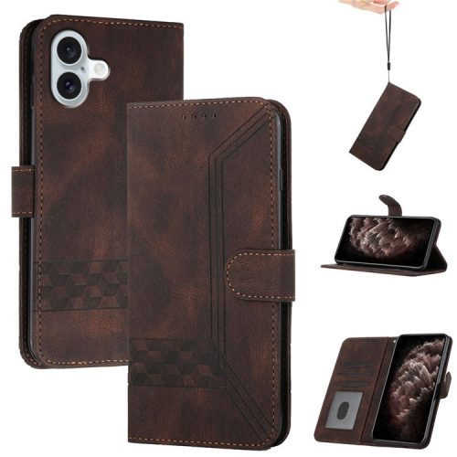 YX0010 Series for iPhone 16 Case PU Leather Wallet Stand Flip Phone Cover - Coffee