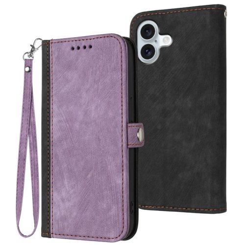 YX0020 For iPhone 16 Case with Hand Strap PU Leather Wallet Phone Cover - Purple