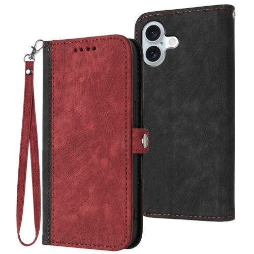 YX0020 For iPhone 16 Case with Hand Strap PU Leather Wallet Phone Cover - Red