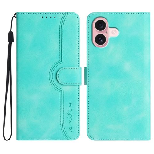 YX0030 For iPhone 16 Case Smile Letter Wallet Leather Flip Phone Cover - Baby Blue