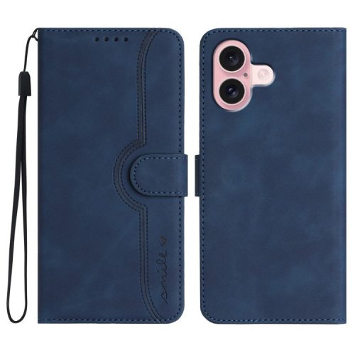 YX0030 For iPhone 16 Case Smile Letter Wallet Leather Flip Phone Cover - Sapphire