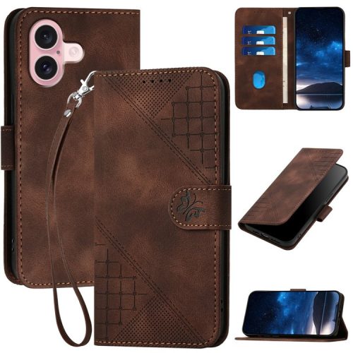 YX0080 For iPhone 16 Case Butterfly Imprint Leather Wallet Phone Cover - Brown