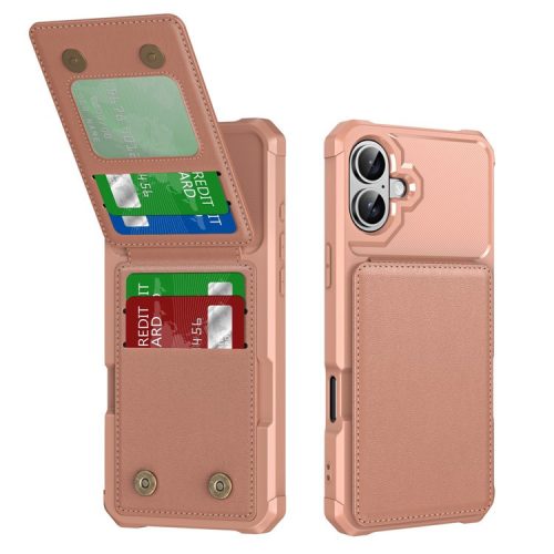 ZM11 For iPhone 16 Case Card Slot Kickstand PU+TPU Phone Cover - Rose Gold