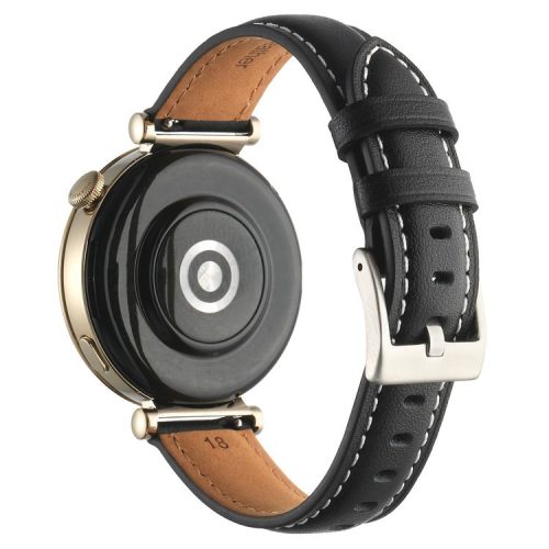 18mm Watch Strap for Huawei Watch GT 4 41mm / Garmin Venu 3S Genuine Cow Leather Watch Band - Black