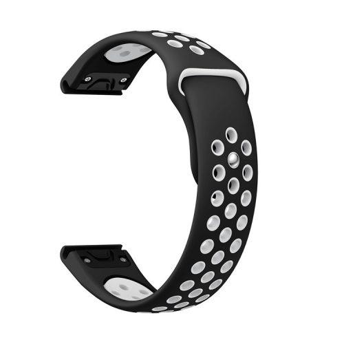 22mm Dual Color Quick Fix Silicone Smart Watch Band for Garmin Forerunner 935/Quatix 5/Fenix 5/Fenix 5 plus/Approach S60 - Black/White Hole