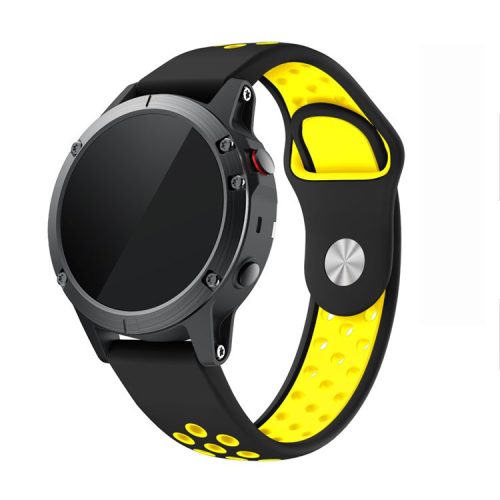 22mm Dual Color Quick Fix Silicone Smart Watch Band for Garmin Forerunner 935/Quatix 5/Fenix 5/Fenix 5 plus/Approach S60 - Black/Yellow Hole