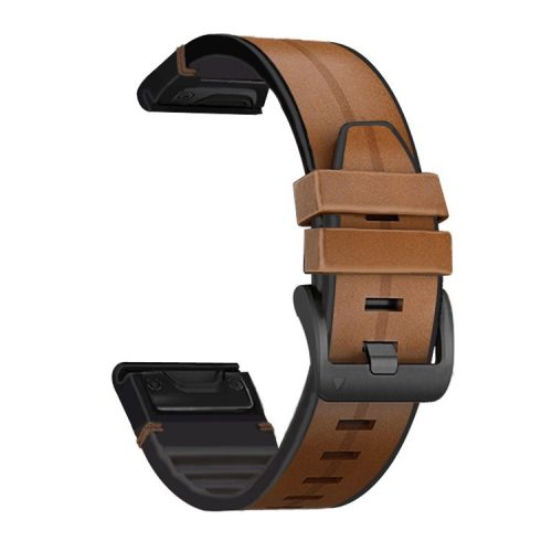 22MM PU Leather Surface+Silicone Smart Watch Band Strap for Garmin Watch - Brown