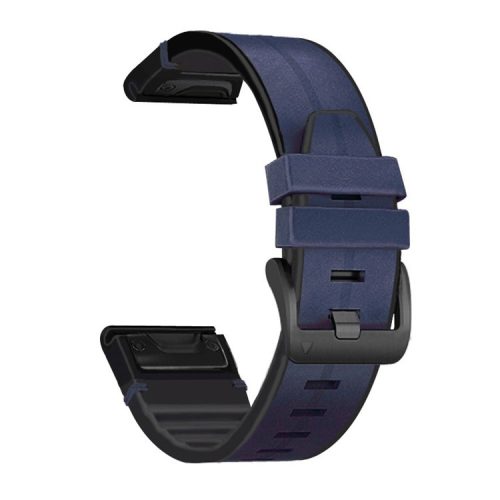 22MM PU Leather Surface+Silicone Smart Watch Band Strap for Garmin Watch - Dark Blue