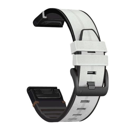 22MM PU Leather Surface+Silicone Smart Watch Band Strap for Garmin Watch - White