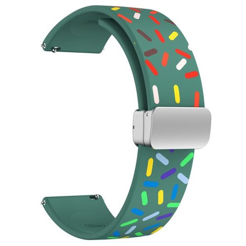 22mm Silicone Watch Band for Garmin Forerunner 265 / 255 / Vivoactive 4 / Venu 2 , Pattern Straps with Silver Magnetic Buckle - Green Rainbow