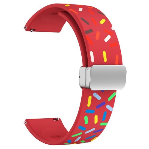 22mm Silicone Watch Band for Garmin Forerunner 265 / 255 / Vivoactive 4 / Venu 2 , Pattern Straps with Silver Magnetic Buckle - Red Rainbow