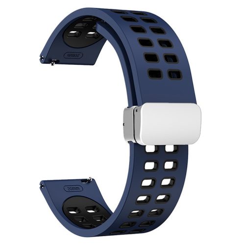 22mm Silicone Watch Strap for Garmin Forerunner 265 / Honor Watch GS 3i , Dual-color Magnetic Band with Silver Folding Buckle - Midnight Blue+Black