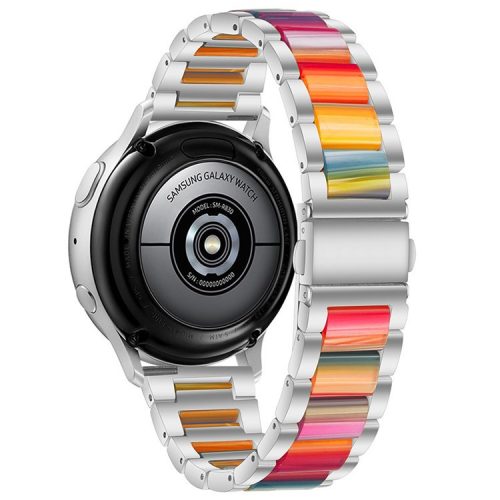 22mm Three Beads Wristband Strap Stainless Steel Fashion Sleek Resin Bracelet for Huawei Watch 3 / 3 Pro / Samsung Galaxy Watch 3 45mm / 46mm / Garmin Venu 2 - Silver/Rainbow