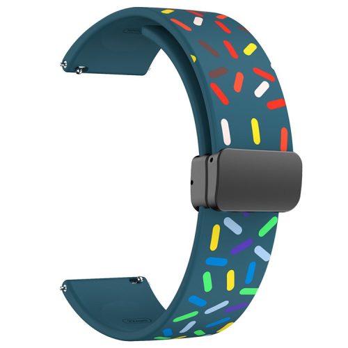 22mm Watch Band for Garmin Forerunner 265 / 255 / Vivoactive 4 / Venu 2 , Dot Pattern Silicone Strap with Black Magnetic Buckle - Blackish Green Rainbow