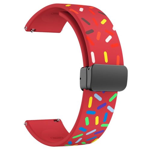 22mm Watch Band for Garmin Forerunner 265 / 255 / Vivoactive 4 / Venu 2 , Dot Pattern Silicone Strap with Black Magnetic Buckle - Red Rainbow