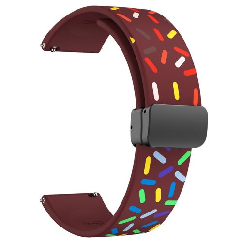 22mm Watch Band for Garmin Forerunner 265 / 255 / Vivoactive 4 / Venu 2 , Dot Pattern Silicone Strap with Black Magnetic Buckle - Wine Red Rainbow