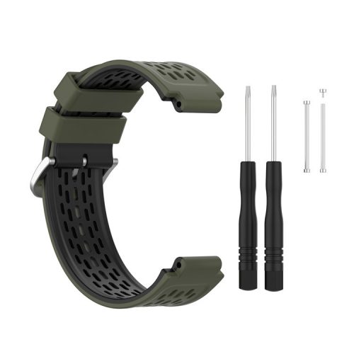 24MM Dual-layer Soft Silicone Watch Band Strap Replacement for Garmin Forerunner220 230 235 620 630 735 - Army Green/Black