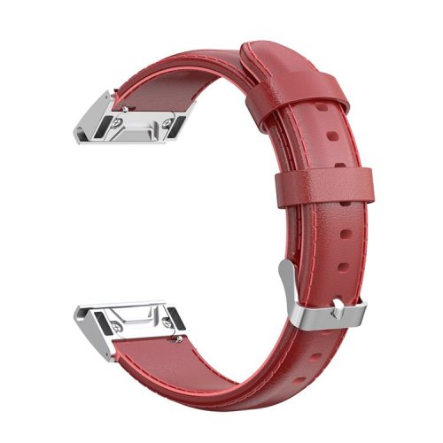 26mm Oil Wax Texture Cowhide Leather Watch Band for Garmin Fenix 6X Pro - Red