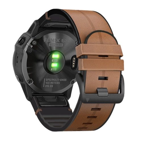 26MM PU Leather Surface+Silicone Smart Watch Band Strap for Garmin Watch - Brown