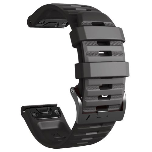 26mm Silicone Band for Garmin Tactix 7 Pro / Fenix 7X / 6X Pro / 5X Plus , Horizontal Stripes Black Buckle Watch Strap - Black